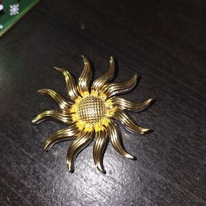 Beautiful Two Tone Kenneth Jay Lane Kinetic Sun Brooch And Pendant
